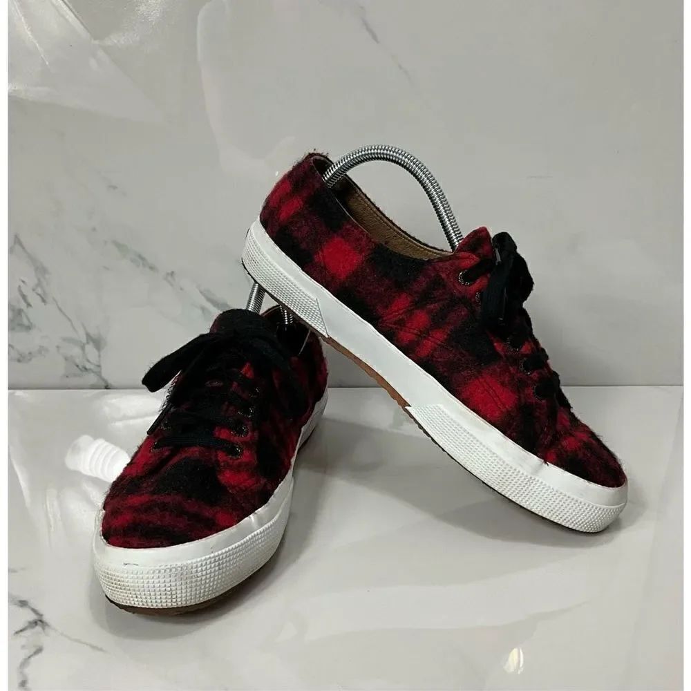 SUPERGA Red and black plaid wool sneakers